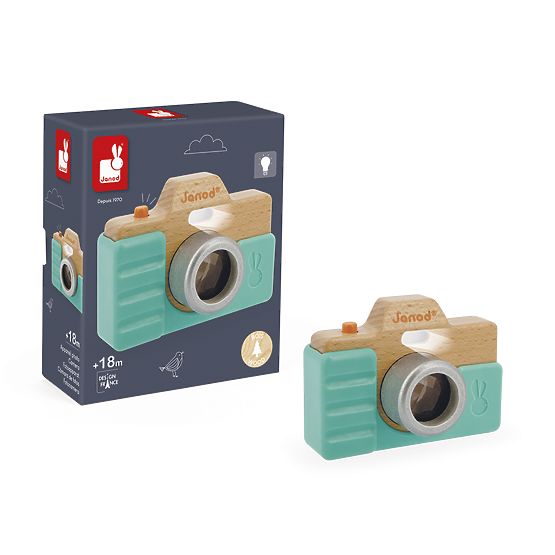 Janod Macchina fotografica per bambini in legno con suono e luce