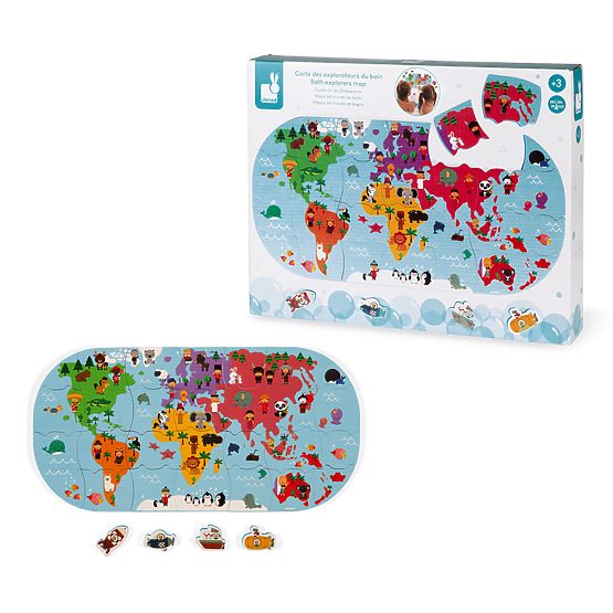 Janod Giocattolo da bagno puzzle Mappa del mondo 28 pezzi