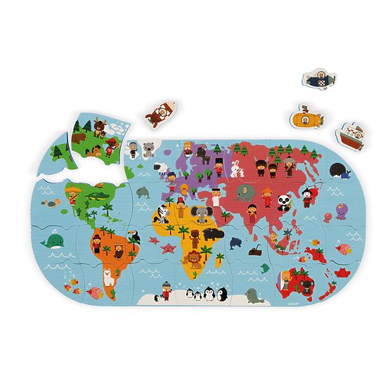 Janod Giocattolo da bagno puzzle Mappa del mondo 28 pezzi