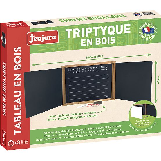 Jeujura Lavagna multifunzionale in legno a tre ante 156x43 cm con accessori