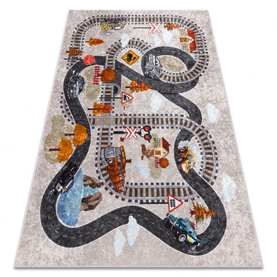 JUNIOR 51986.803 tappetino lavabile Binari, locomotiva per bambini antiscivolo - grigio