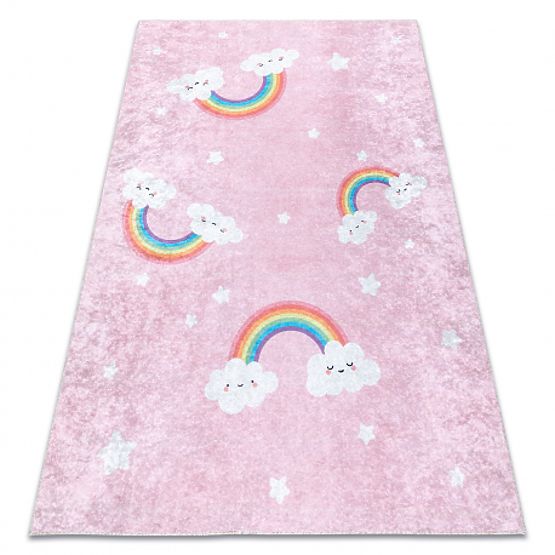 JUNIOR 52063.802 tappetino lavabile Arcobaleno, nuvole per bambini antiscivolo - rosa