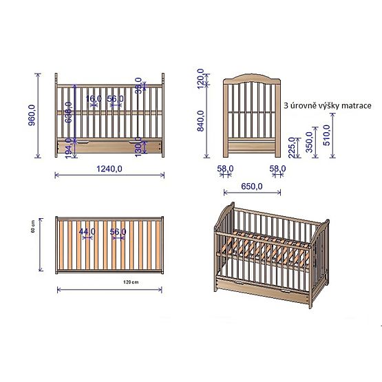 Lettino per bambini Alek con sbarre rimovibili - naturale