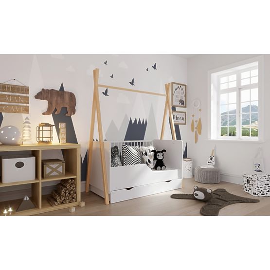 Lettino bimbo Teepee 140x70 cm (L) - bianco / naturale