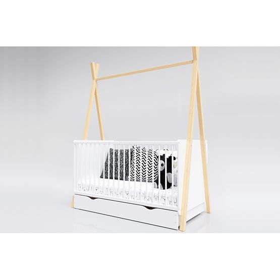 Lettino bimbo Teepee 140x70 cm (L) - bianco / naturale