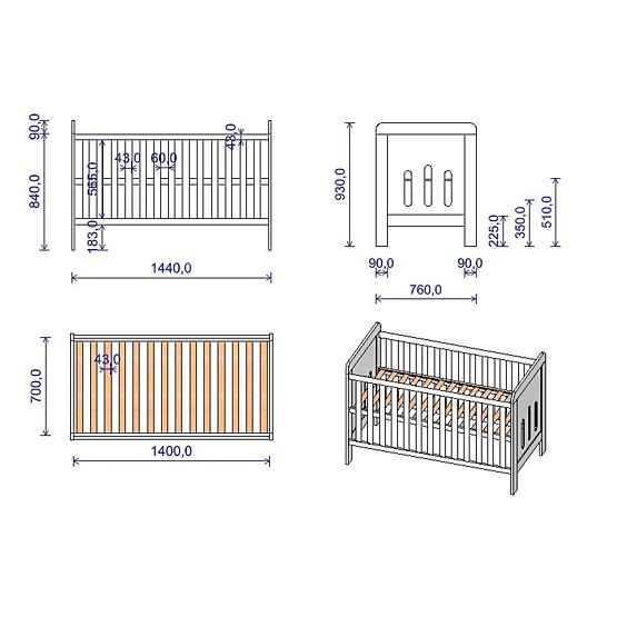 Lettino bimbo Zuza 140x70 cm con sponda imbottito