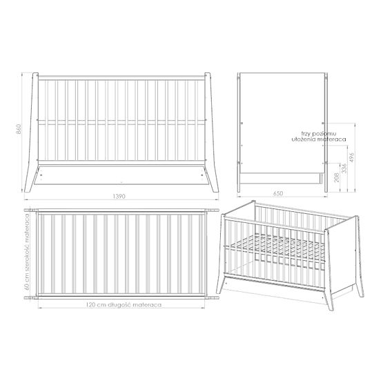 Lettino per bambini Cosmo Scandi 120x60 bianco-naturale