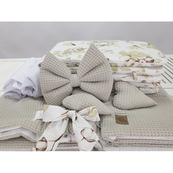 Culla in vimini con set per neonato - Fiori di cotone