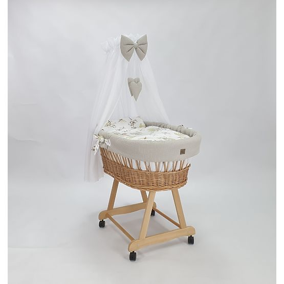 Culla in vimini con set per neonato - Fiori di cotone