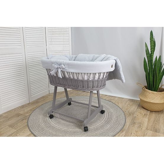 Culla in vimini con accessori per neonati - grigia