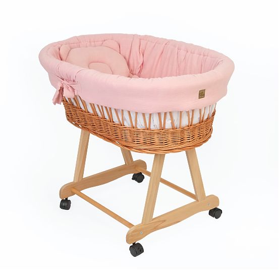 Culla in vimini con accessori per neonati - rosa antico