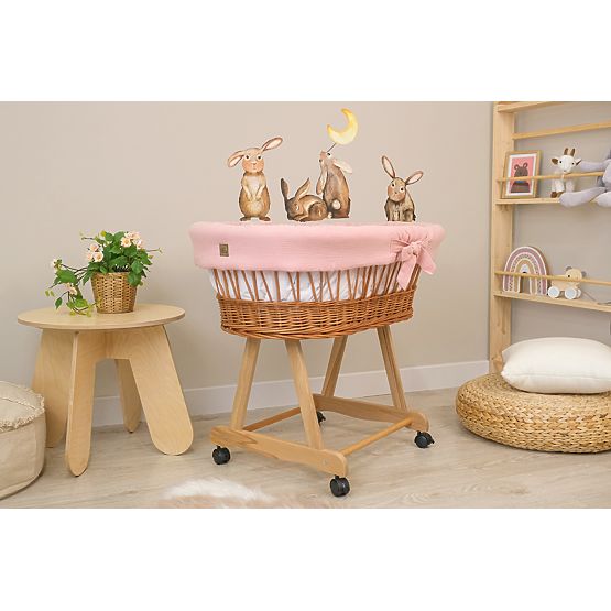 Culla in vimini con accessori per neonati - rosa antico