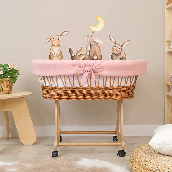 Culla in vimini con accessori per neonati - rosa antico