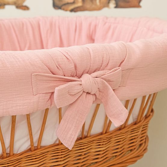 Culla in vimini con accessori per neonati - rosa antico