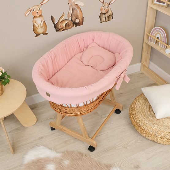 Culla in vimini con accessori per neonati - rosa antico