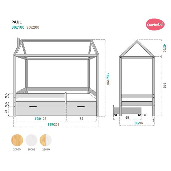 Letto per bambini a forma di casetta Paul - scandinavo