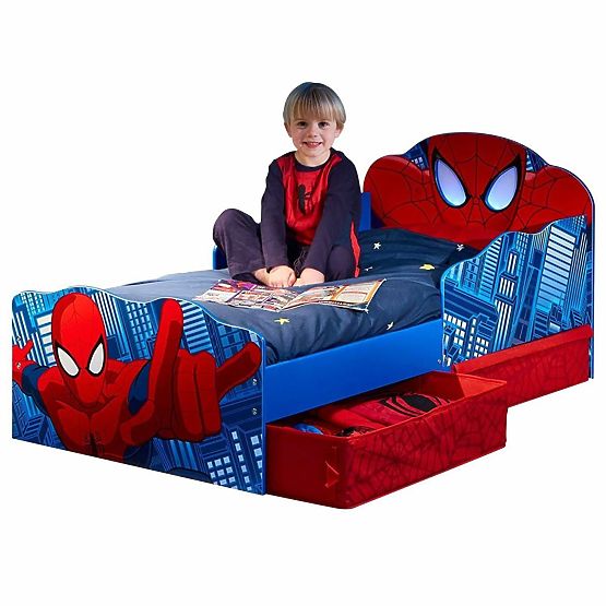 Letto per bambini Spiderman con luce e spazio di archiviazione