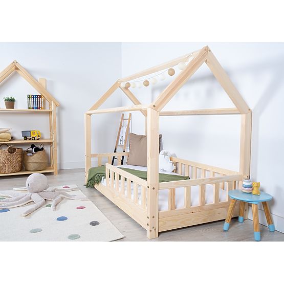Letto per bambini a forma di casetta con barriera di sicurezza Tea - naturale