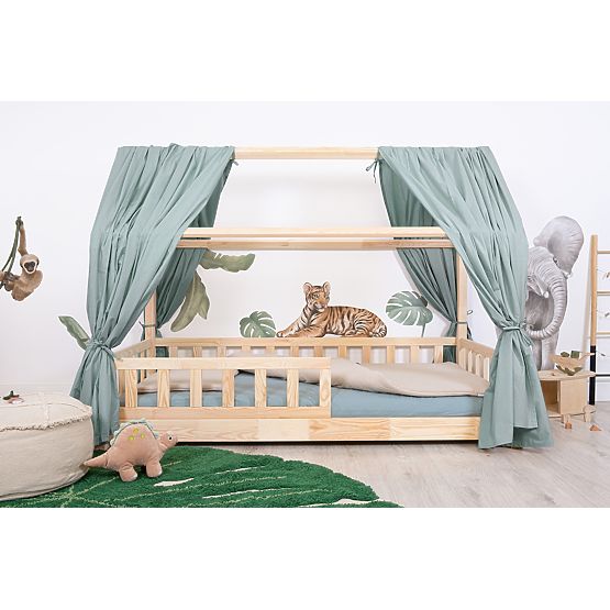 Letto per bambini a forma di casetta con barriera di sicurezza Tea - naturale