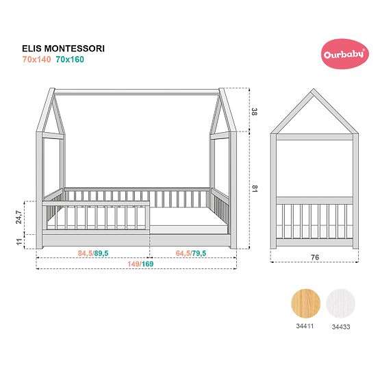 Letto a casetta Montessori Elis bianco