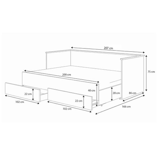 Letto estraibile HELIOS con due cassetti 200x80/200x160