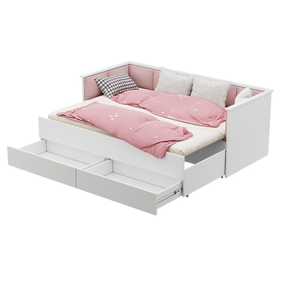Letto estraibile HELIOS con pannelli imbottiti rosa 200x80/200x160