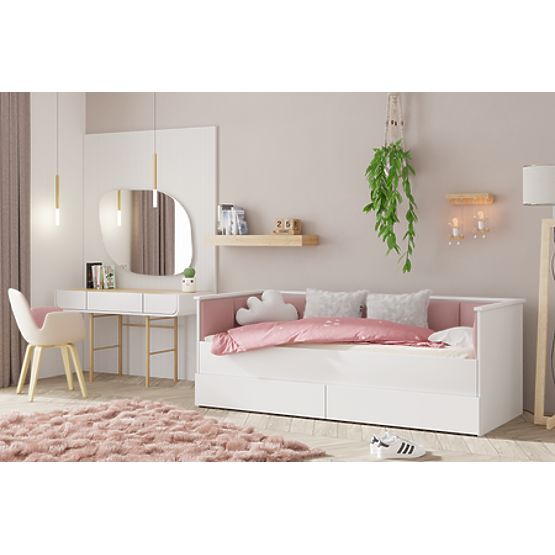 Letto estraibile HELIOS con pannelli imbottiti rosa 200x80/200x160
