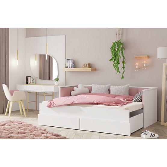 Letto estraibile HELIOS con pannelli imbottiti rosa 200x80/200x160