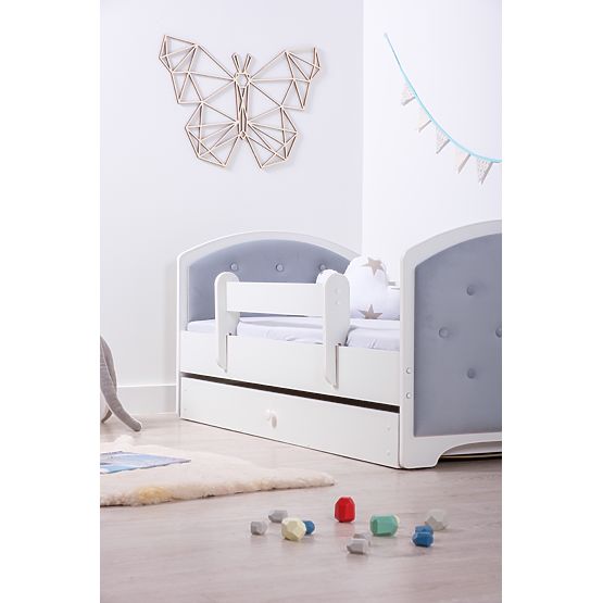 Letto imbottito Luna con barriera - grigio chiaro