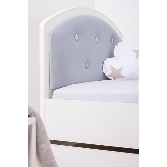 Letto imbottito Luna con barriera - grigio chiaro