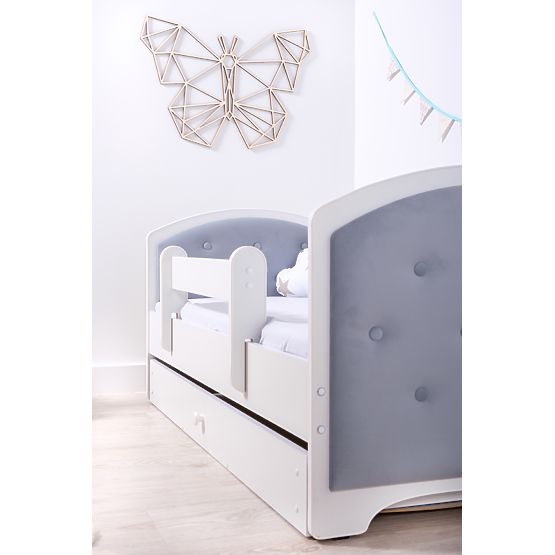 Letto imbottito Luna con barriera - grigio chiaro
