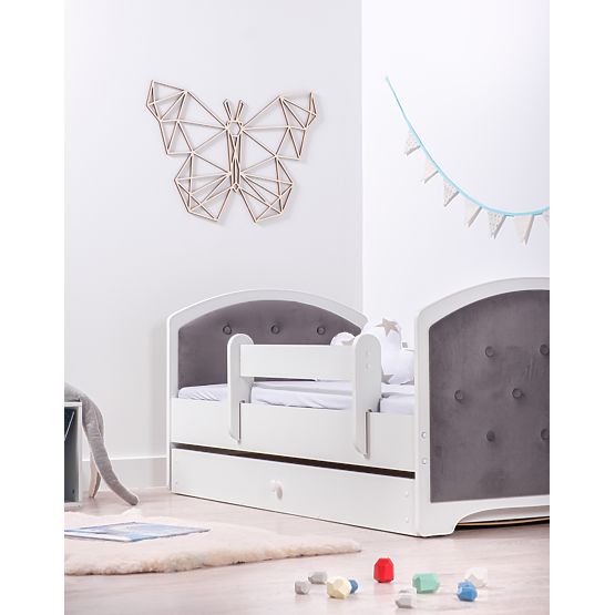 Letto imbottito Luna con barriera - grigio scuro