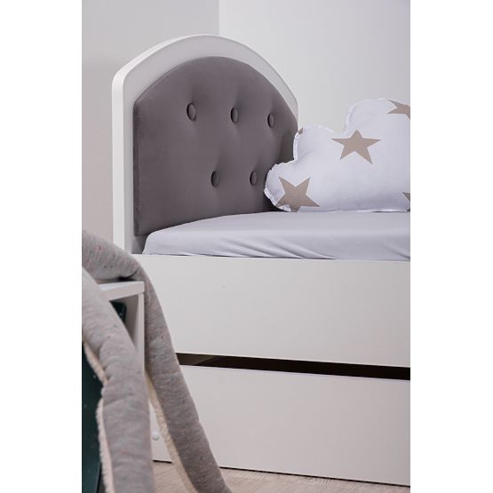 Letto imbottito Luna con barriera - grigio scuro