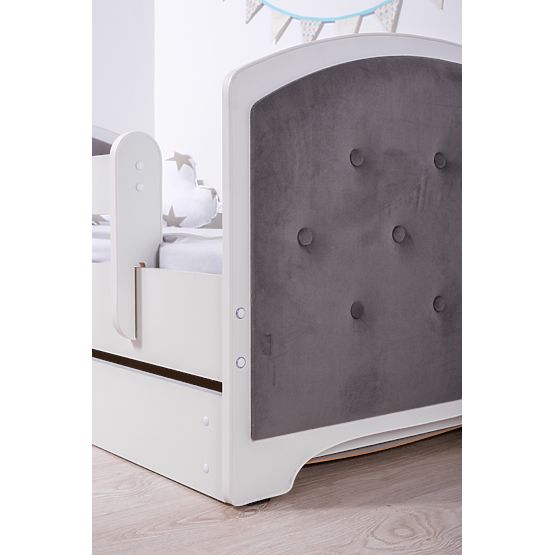 Letto imbottito Luna con barriera - grigio scuro
