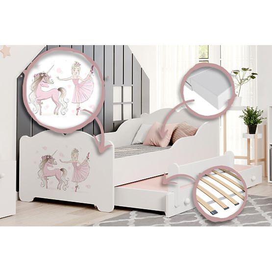 Letto matrimoniale ANNA 160x80 Ragazza con unicorno