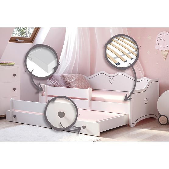 Letto matrimoniale EMMA con cassetto e barriera 160x80 grigio