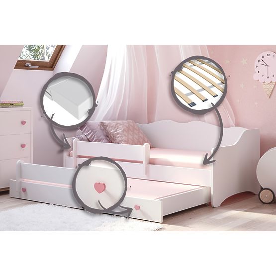 Letto matrimoniale EMMA con cassetto e barriera 160x80 maniglia rosa