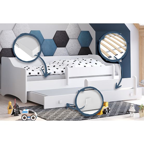 Letto matrimoniale ERYK con cassetto e barriera 160x80 maniglia bianca