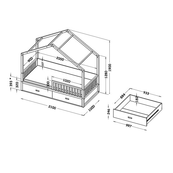 Letto per bambini a forma di casetta Viktor - 200x90 cm