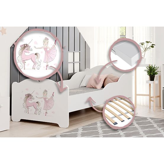 Letto per bambini ANNA con materasso 140x70 Ragazza con unicorno