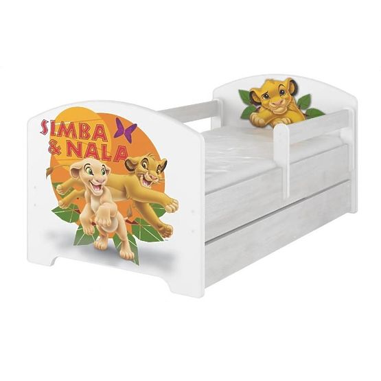 Letto per bambini con barriera di sicurezza - Il Re Leone - decorazione pino norvegese