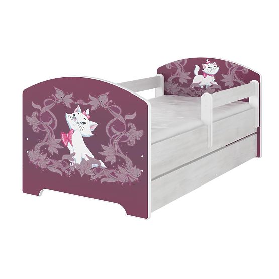 Letto per bambini con barriera di sicurezza - Gattina Marie - decorazione pino norvegese