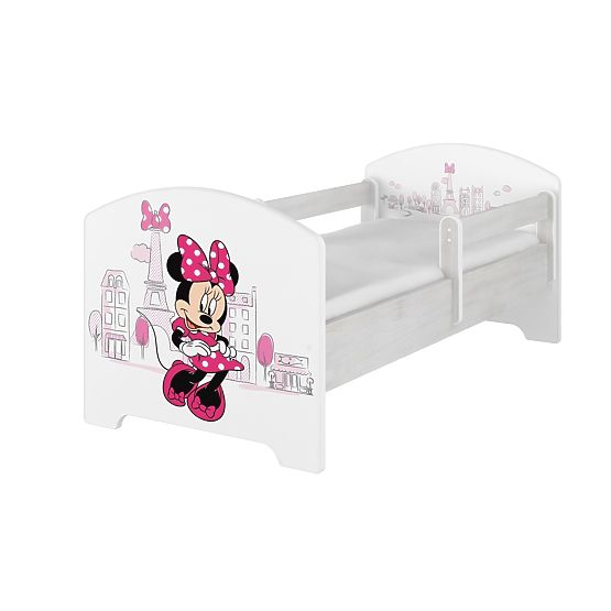 Letto per bambini con barriera - Minnie Mouse a Parigi - impiallacciatura in pino norvegese