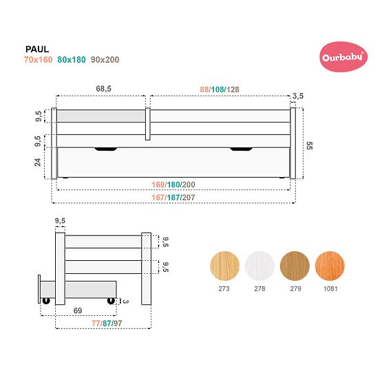 Letto per bambini con barriera Paul - faggio