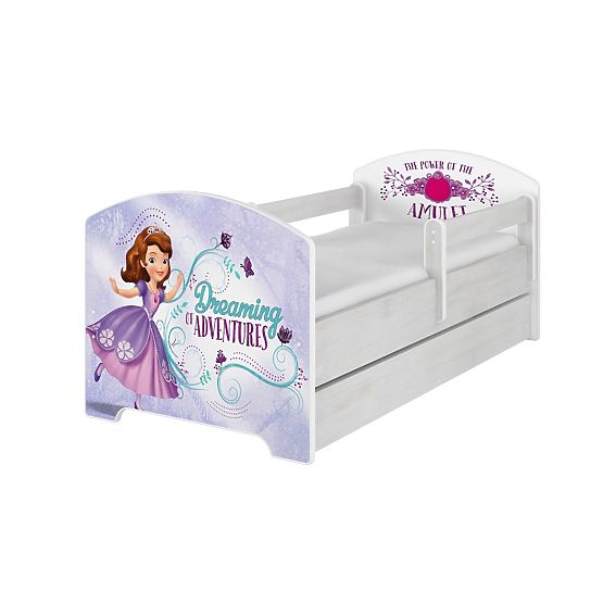 Letto per bambini con barriera di sicurezza - Sofia la prima - decorazione pino norvegese