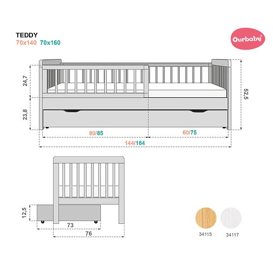 Letto per bambini con barriera TEDDY - bianco