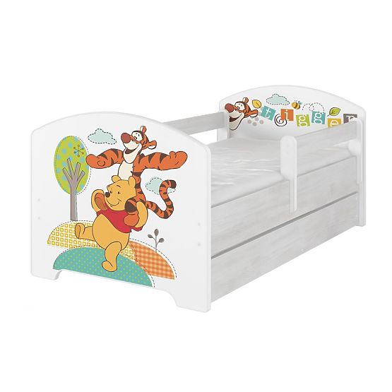 Letto per bambini con barriera di sicurezza - Winnie the Pooh e Tigro - decorazione pino norvegese