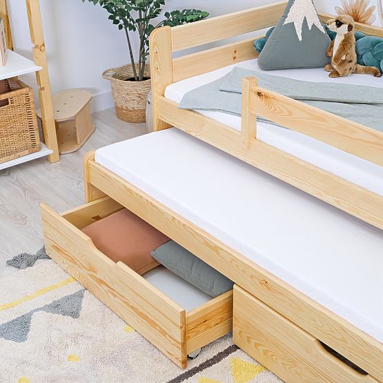 Letto per bambini con letto estraibile e barriera Praktik - naturale