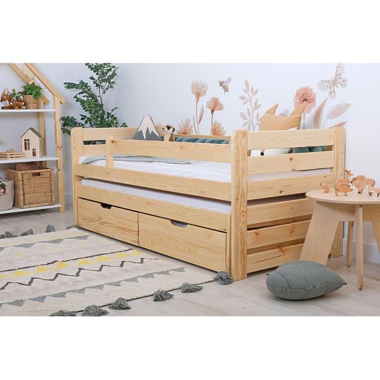 Letto per bambini con letto estraibile e barriera Praktik - naturale