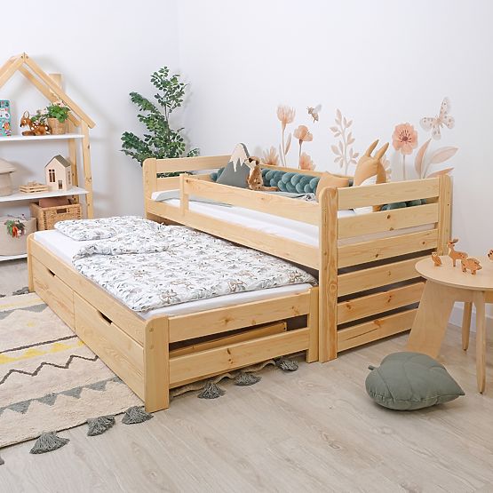 Letto per bambini con letto estraibile e barriera Praktik - naturale